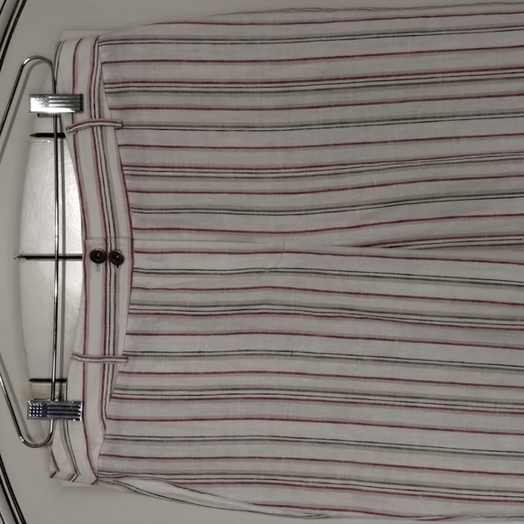 Chicos wide leg pants pinstriped size 10 ivory red black Size 1.5 100% linen - Picture 2 of 11